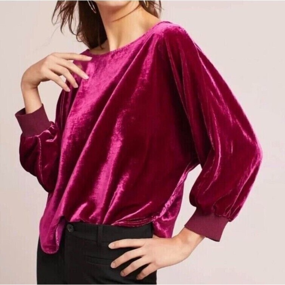 Maeve Anthropologie Carmen pink velvet dolman sleeve top